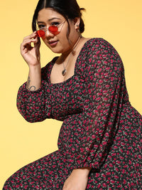 Berrylush Curve Floral Square Neck Georgette Flared Maxi Dress