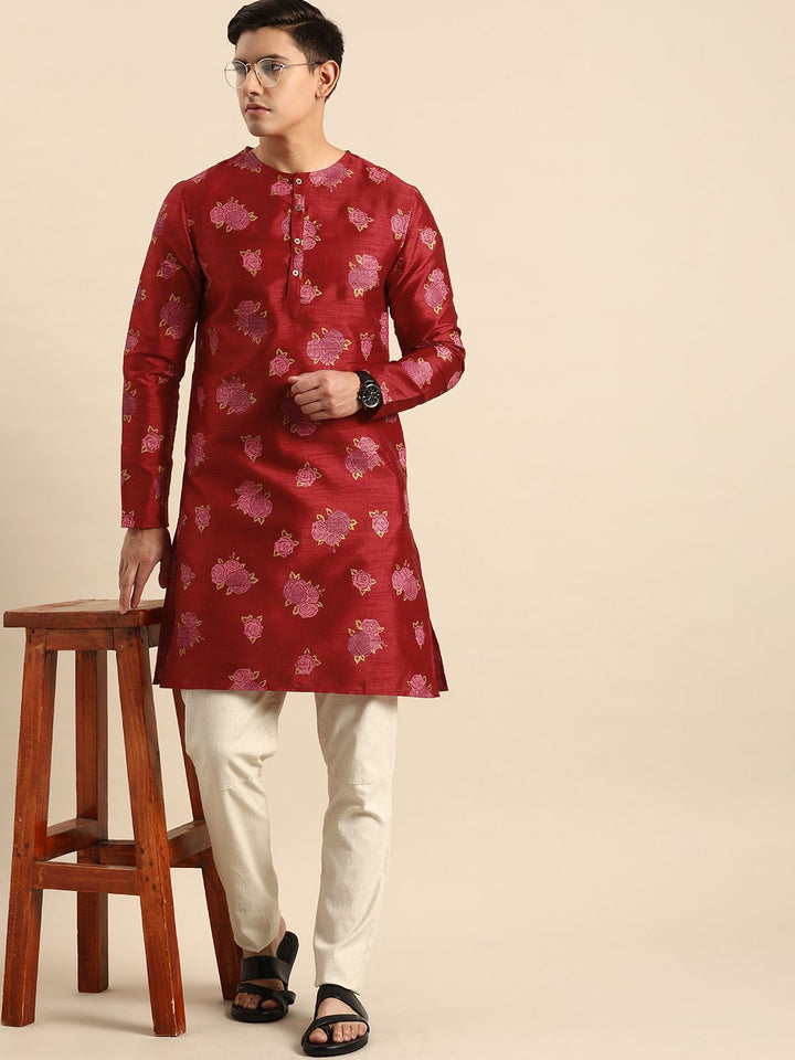 Anouk Men Floral Printed Round Neck Straight Kurta