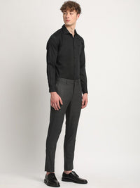 THE BEAR HOUSEMen Solid Checked Tapered Fit Mid-Rise Formal Trousers