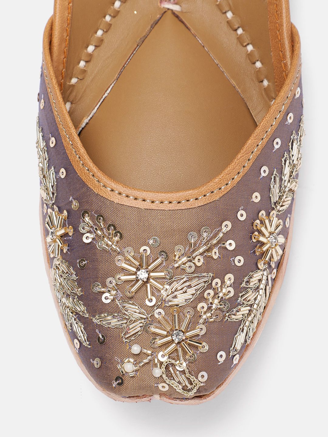 House of Pataudi Women Floral Embroidered Leather Mojaris