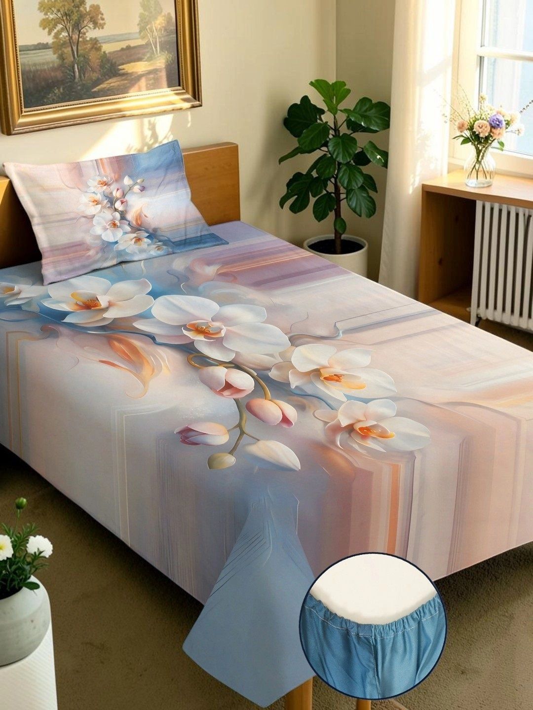 Moda Rapido X KLOTTHE Multicoloured Floral 400 TC Single Bedsheet with 1 Pillow Covers