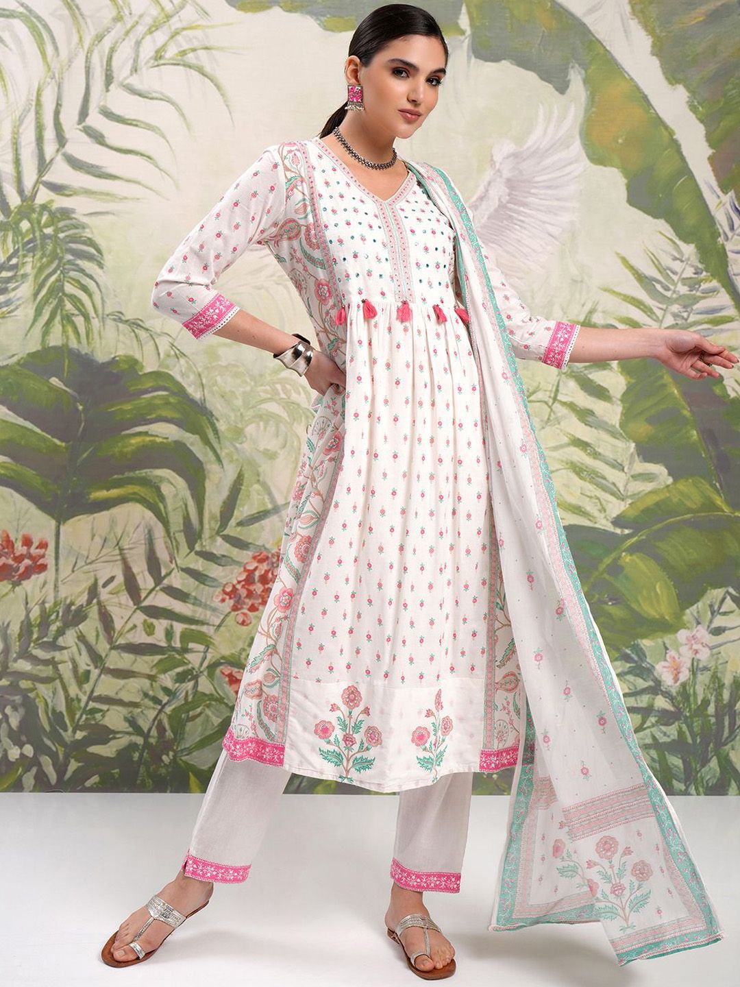 Vishudh Floral Printed Regular Pure Cotton Kurta with Trouser & Dupatta