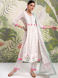 Vishudh Floral Printed Regular Pure Cotton Kurta with Trouser & Dupatta