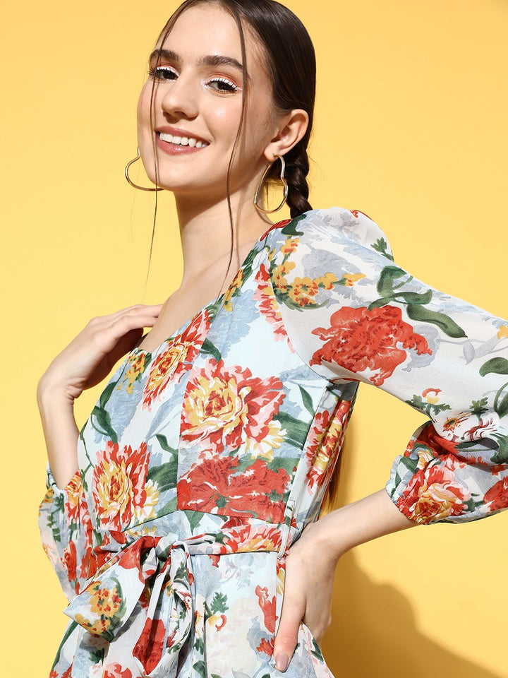 Berrylush Women Deep Blue Printed Playsuit