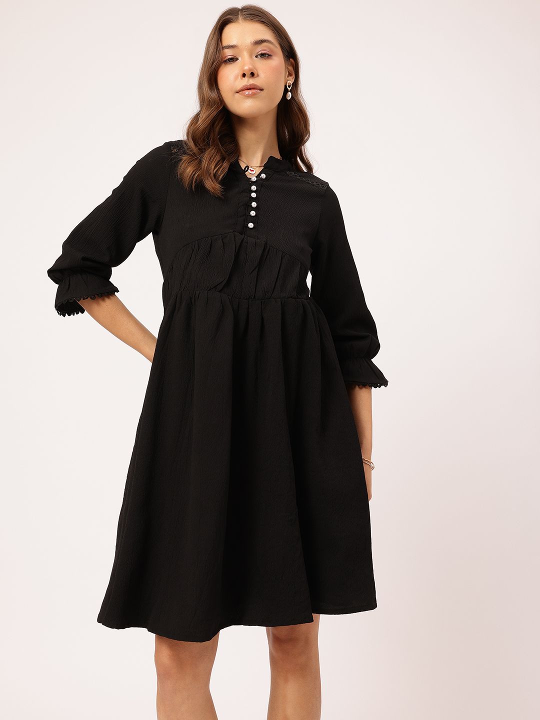 DressBerry Lacey Dream Textured Ruched A-Line Dress