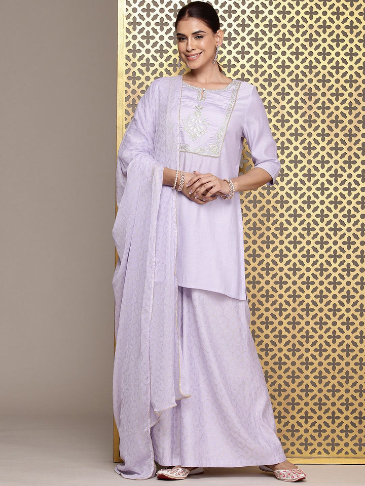 House of Pataudi Ethnic Motifs Embroidered Sequinned Jashn Kurta with Palazzos & Dupatta