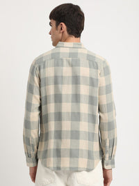 THE BEAR HOUSE Slim Fit Buffalo Checked Cotton Linen Casual Shirt