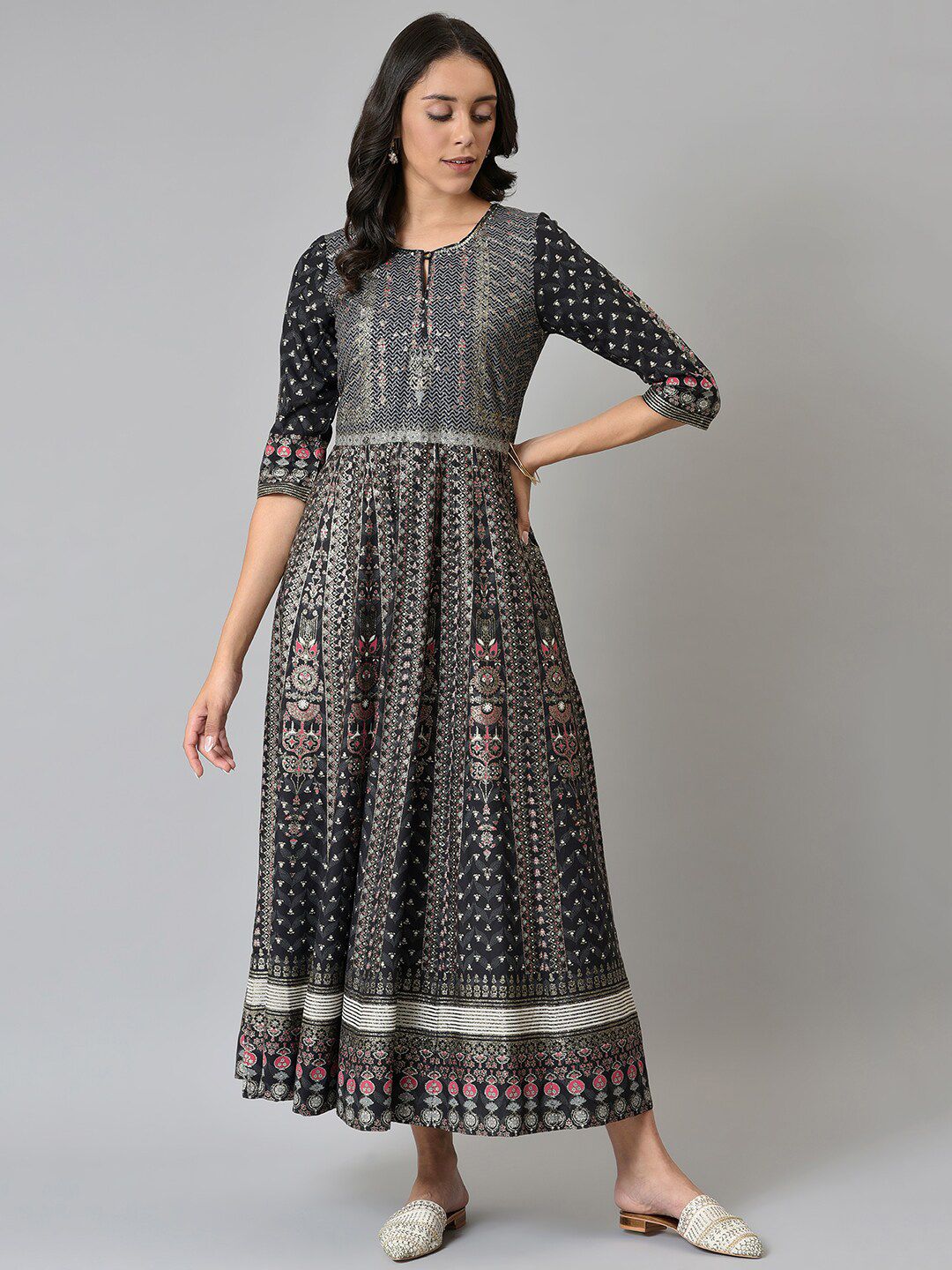 W Black Ethnic Motifs Ethnic Maxi Dress