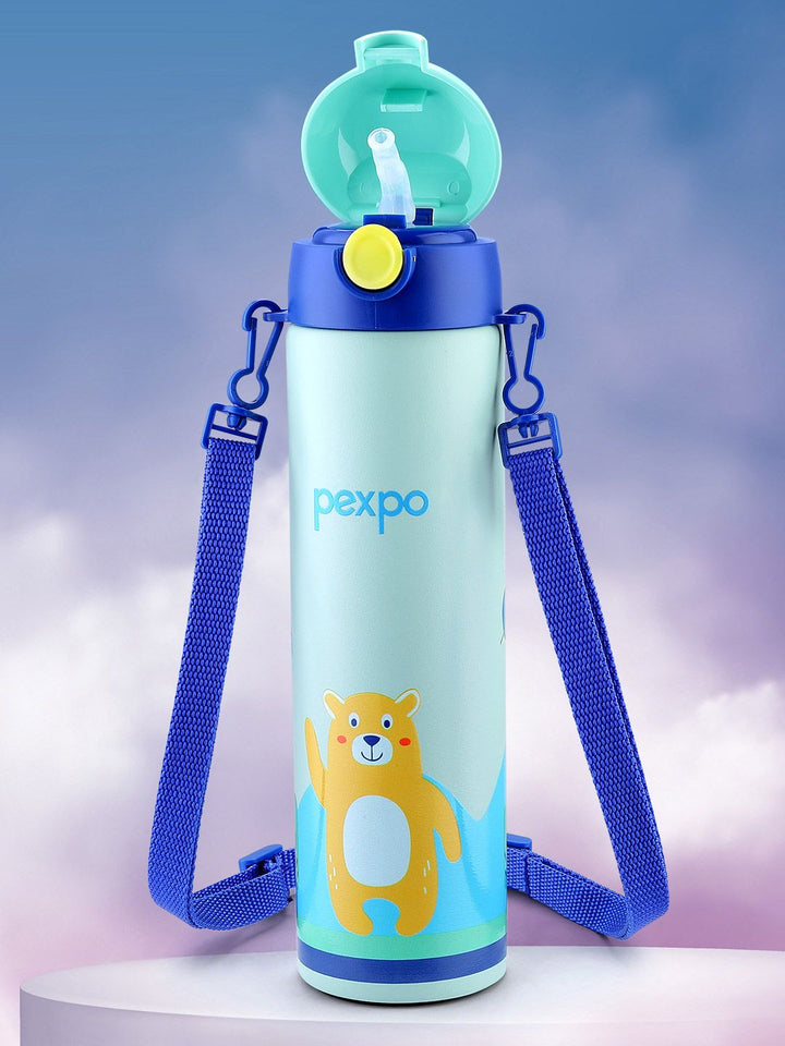 Pexpo Sea Green & Blue Printed Stainless Steel Double Wall Vacuum Water Bottle-470ml