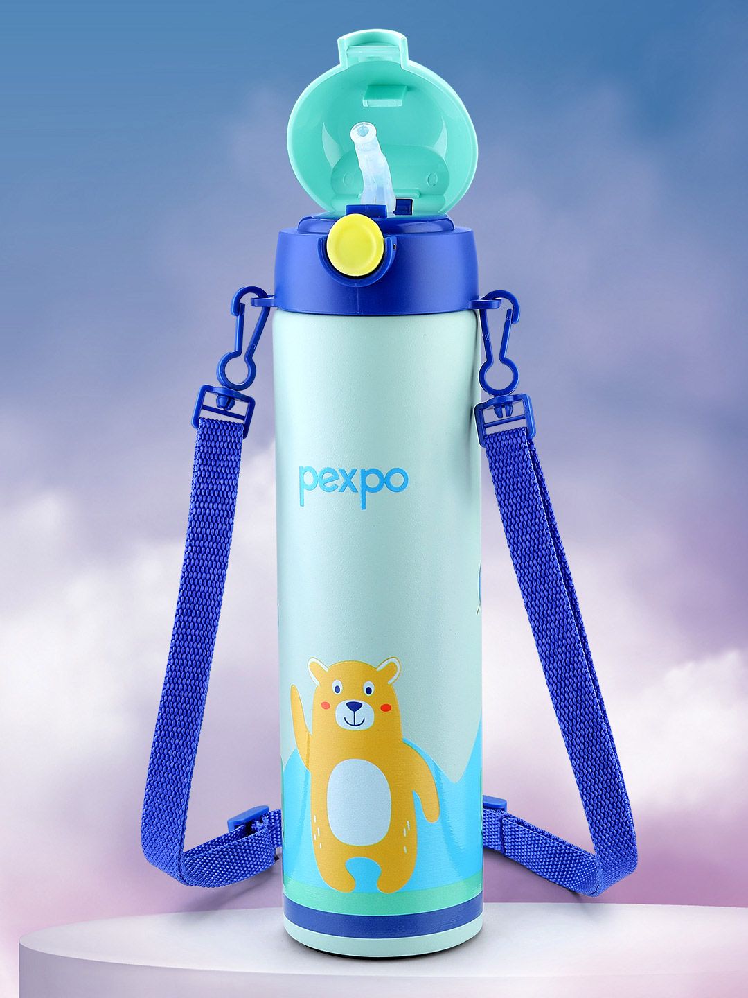 Pexpo Sea Green & Blue Printed Stainless Steel Double Wall Vacuum Water Bottle-470ml
