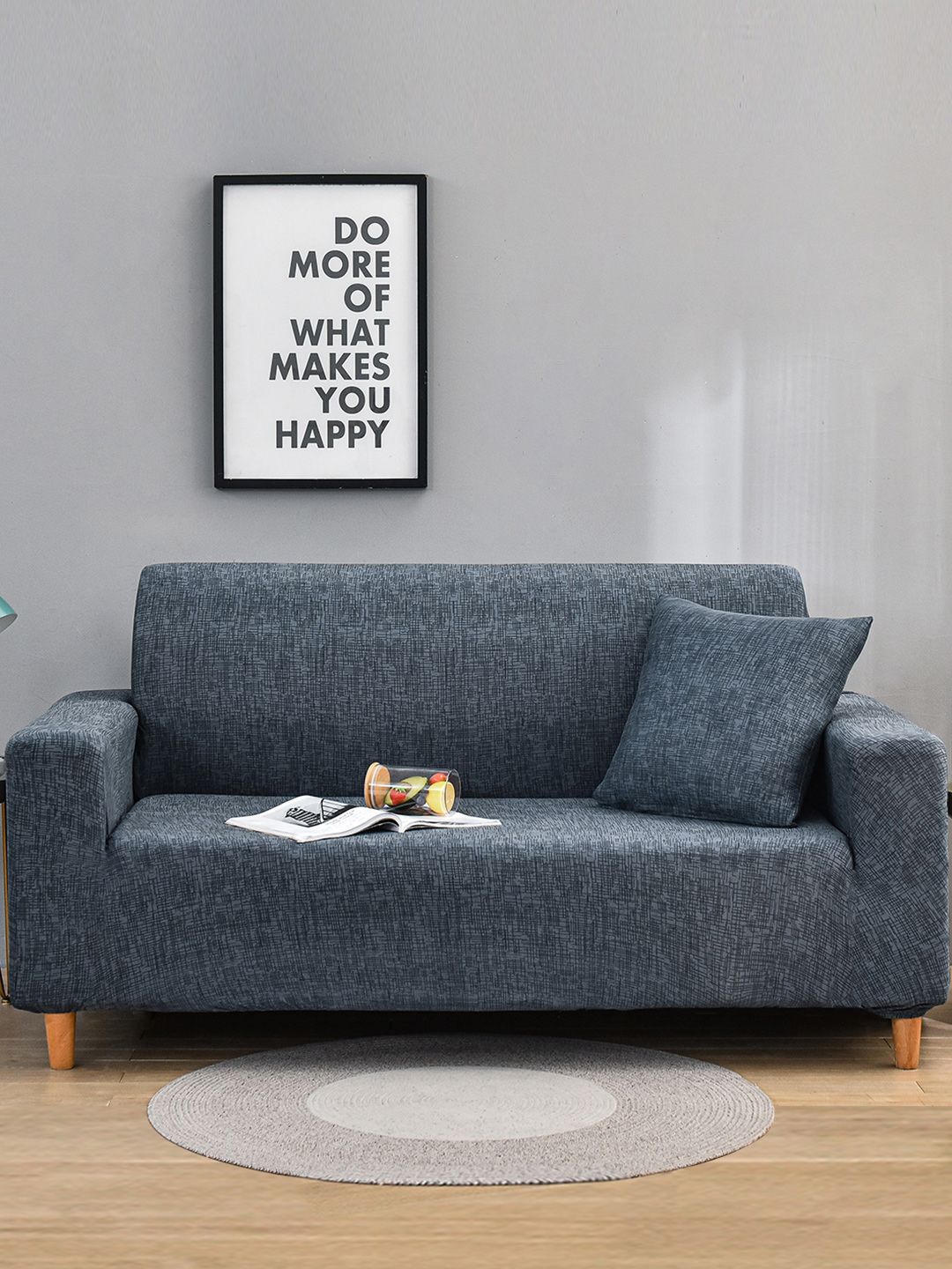 Story@home Grey & Black Printed 3 Seater Stretchable Sofa Cover With Arms