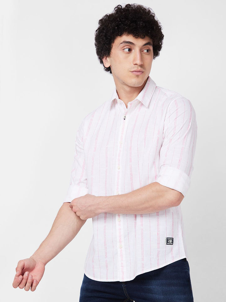 SPYKAR Vertical Striped Spread Collar Long Sleeves Cotton Casual Shirt