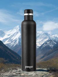 Pexpo Oreo Black Thermosteel ISI Certified 24 Hrs Hot Vacuum Flask Water Bottle 1000ml