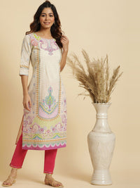 W Women Ethnic Motifs Printed Straight Pure Cotton Kurta