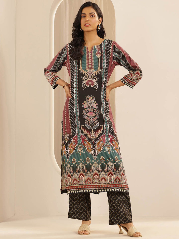 Libas Ethnic Motifs Printed Round Neck Straight Kurta with Palazzos