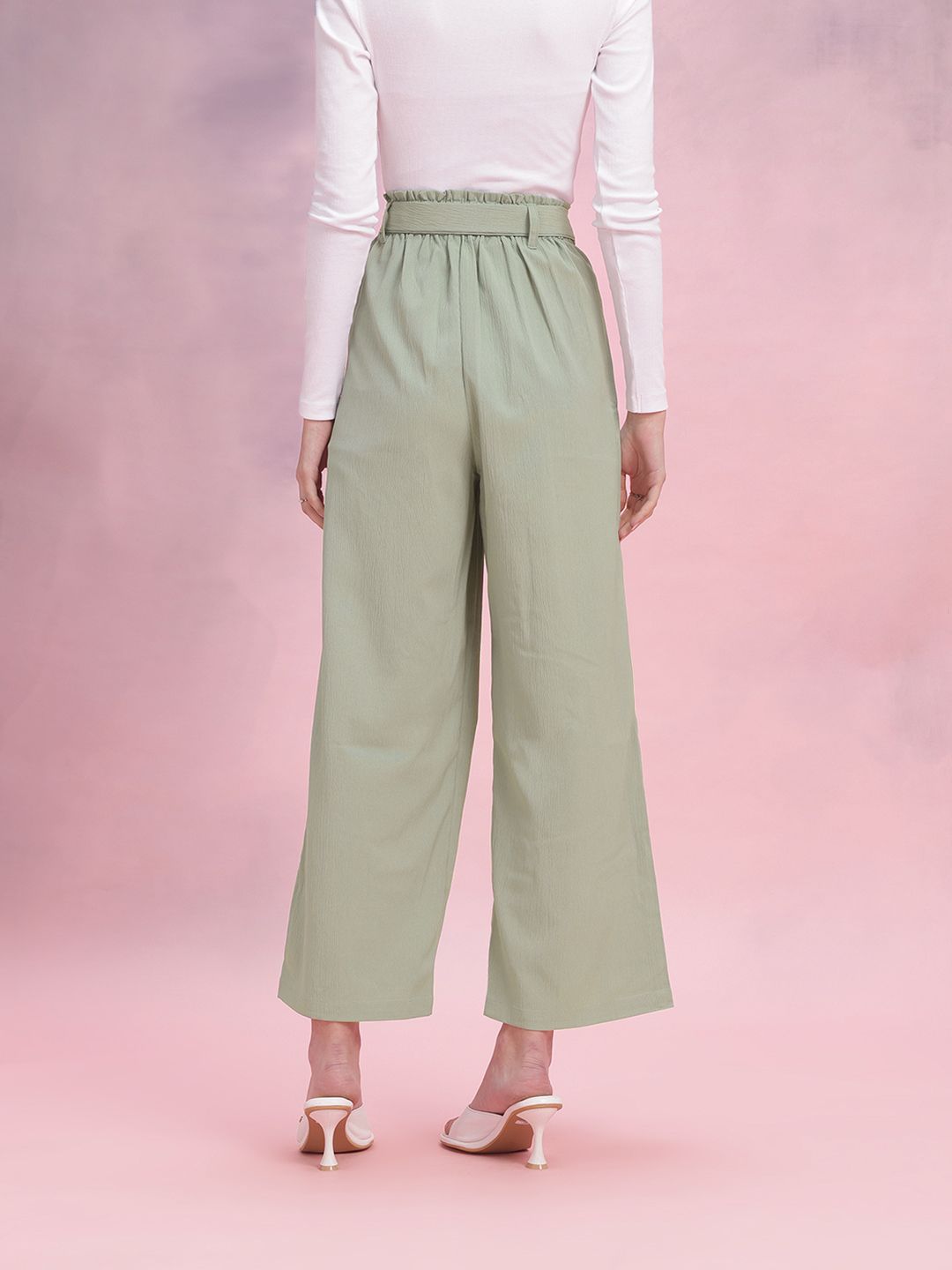DressBerry Women Belted Straight Fit Trousers