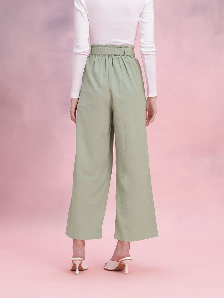 DressBerry Women Belted Straight Fit Trousers