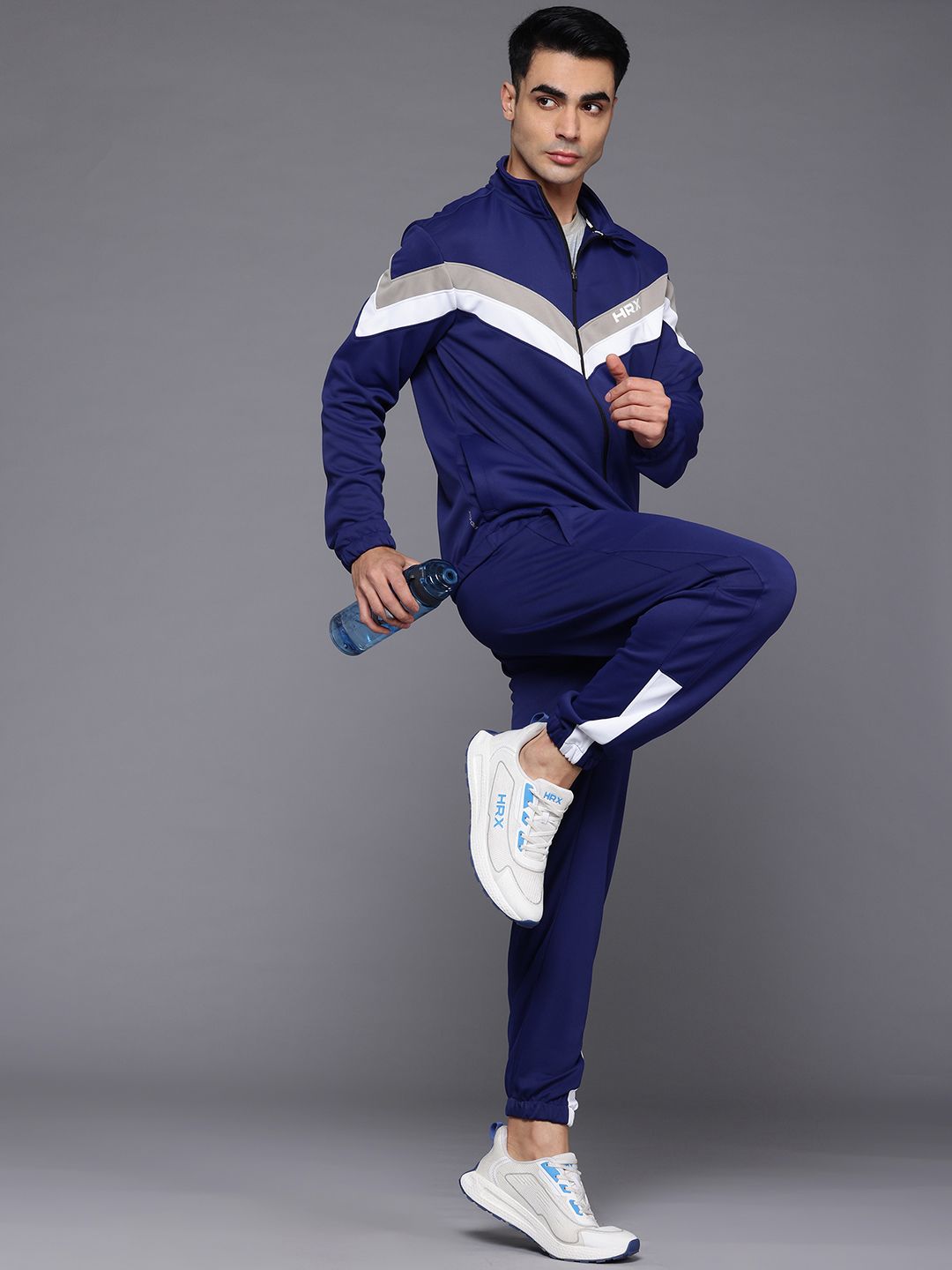 HRX by Hrithik Roshan Chevron Printed Rapid-Dry Running Zip-Up Tracksuit