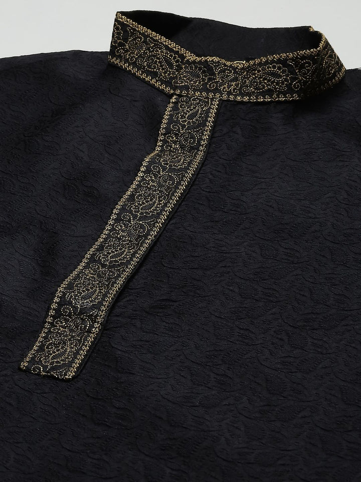 SOJANYA Men Black Ethnic Motifs Yoke Design Jacquard Kurta