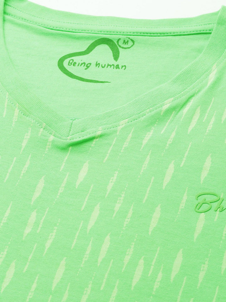 Being Human Pure Cotton Abstract Printed V-Neck T-shirt