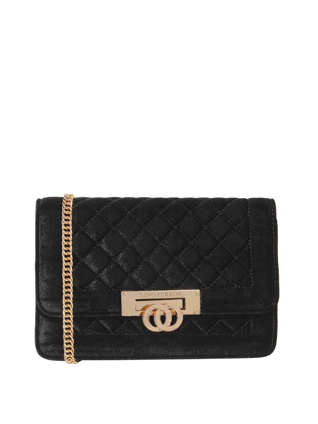 Lino Perros Black Quilted Sling Bag with Velvet Finish