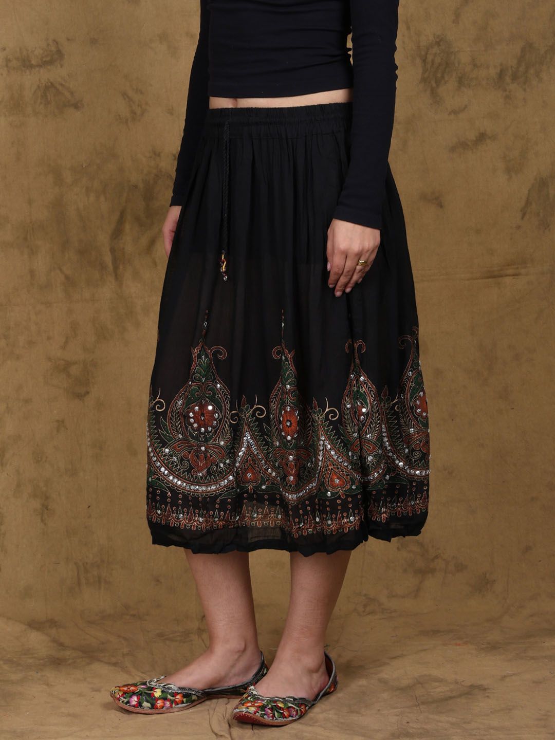 Exotic India Embellished A-Line Mini Skirt