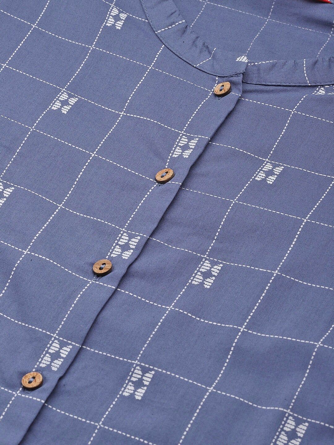 W Women Checked & Printed Cotton Straight Kurta