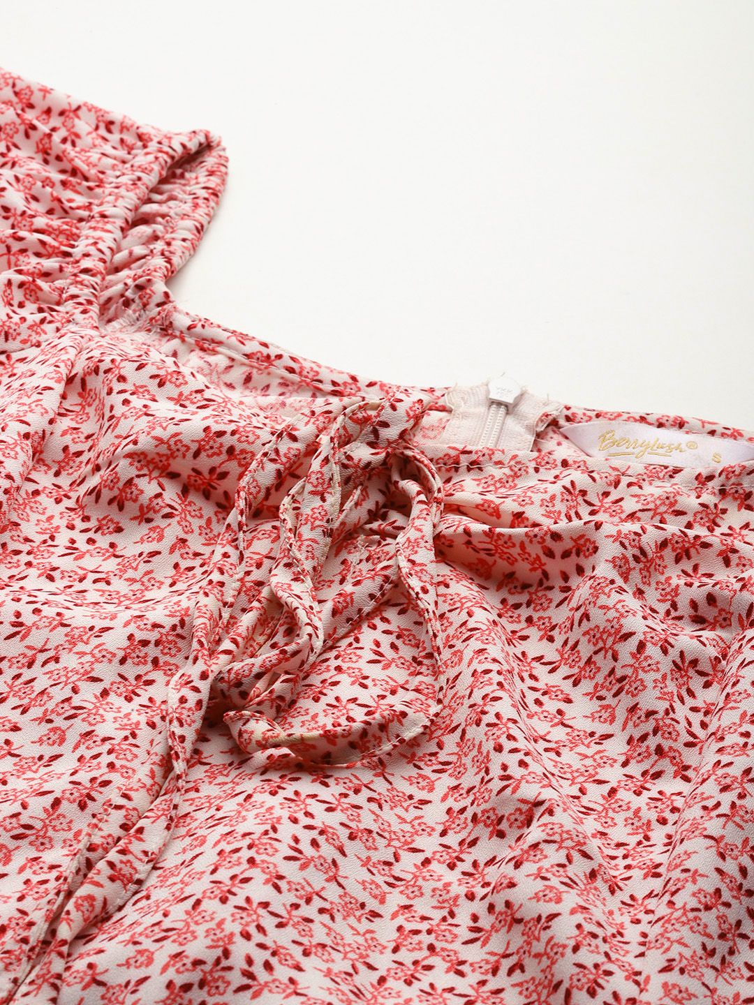 Berrylush Floral Print Crepe A-Line Dress