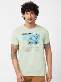 SPYKAR Graphic Printed Round Neck Slim Fit Cotton Casual T-Shirt