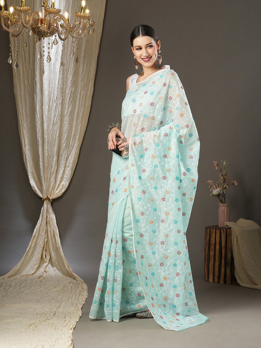 Saree mall Floral Emboidered Festive Sarees