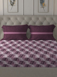 MYTRIDENT Taupe  White Geometric Pure Cotton 144 TC Queen Bedsheet With 2 Pillow Covers