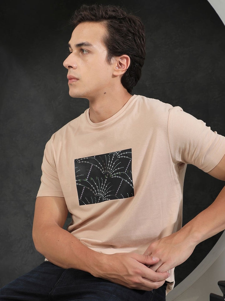 RARE RABBIT Men Glams Graphic Printed Pure Cotton Slim Fit T-Shirt