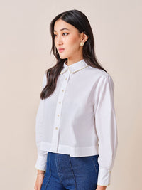 AND Women Solid Cotton Long Sleeves Shirt Style Top