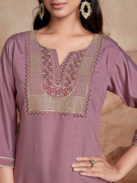 KALINI Ethnic Motifs Embroidered Chanderi Silk Straight Kurta With Palazzos & Dupatta