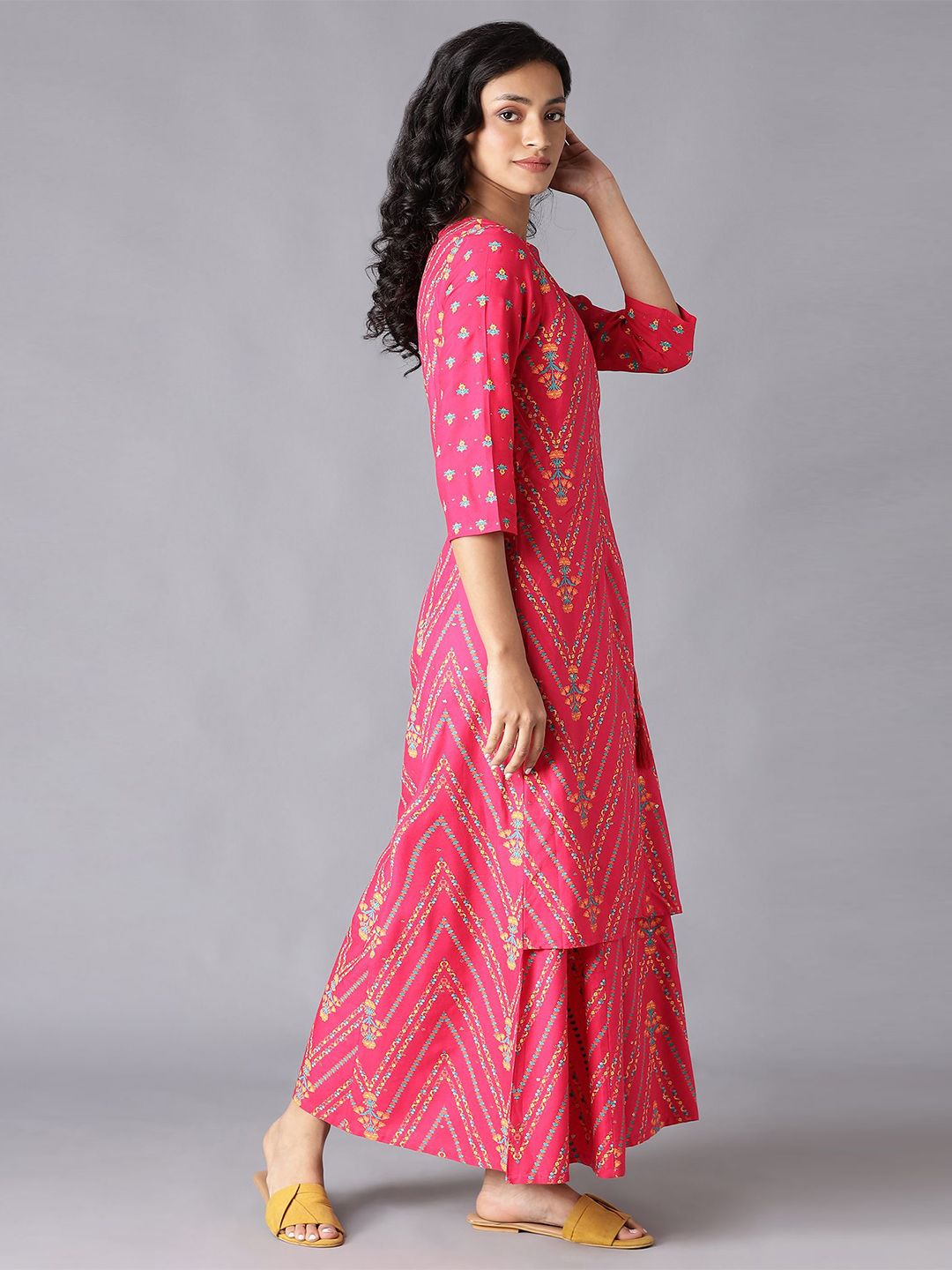 W Pink & Blue Printed Basic Jumpsuit