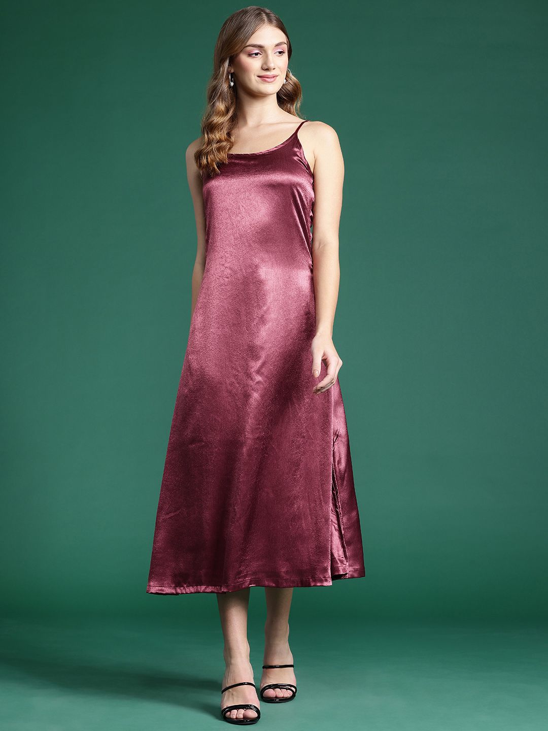 DressBerry Satin A-Line Midi Dress