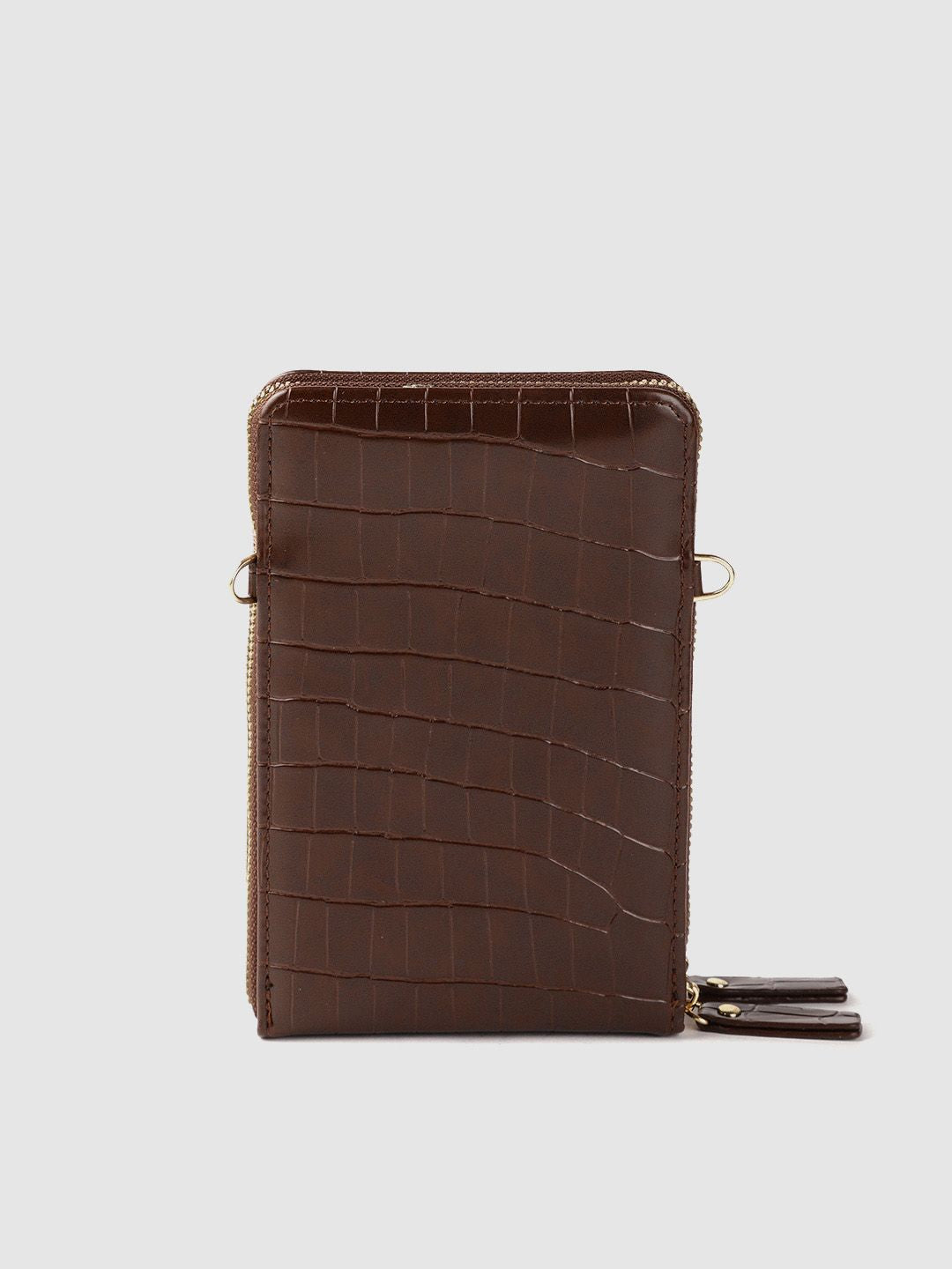 Lino Perros Coffee Brown Croc Textured Structured Sling Bag with Detachable Sling Strap