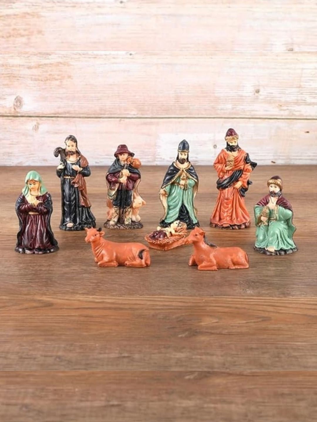 eCraftIndia Brown & Yellow 10 Pieces Christmas Nativity Crib Statues