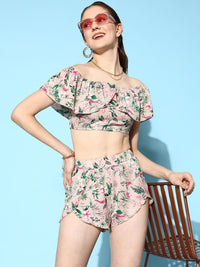 Berrylush Women  Beige Printed Top with  Shorts