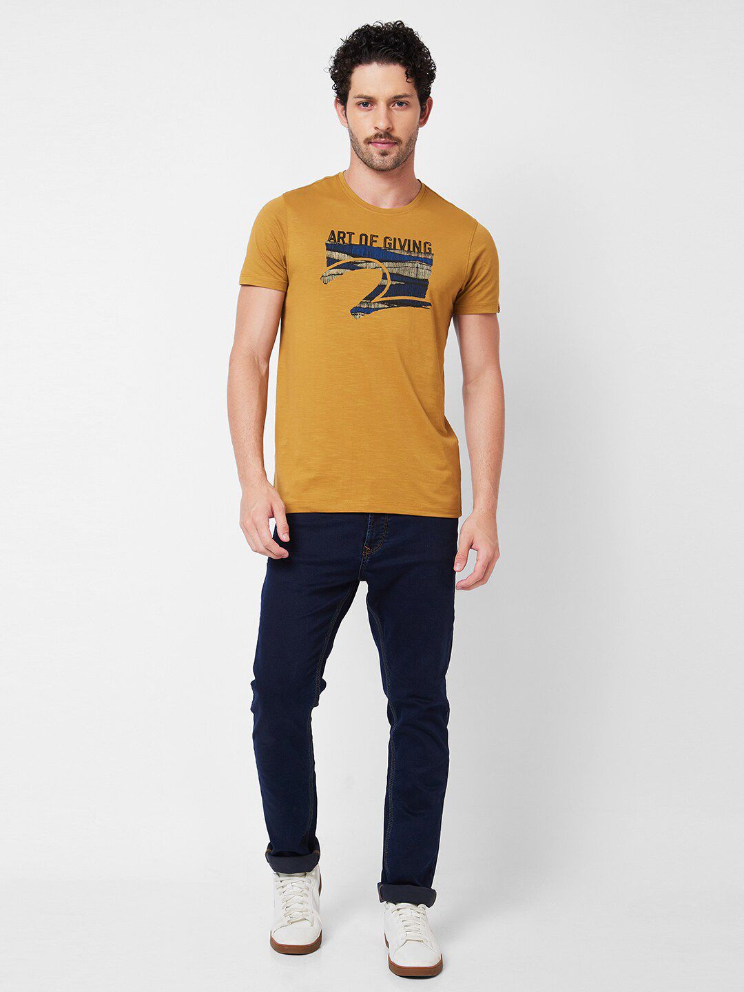 SPYKAR Typography Printed Round Neck Slim Fit Casual T-shirt