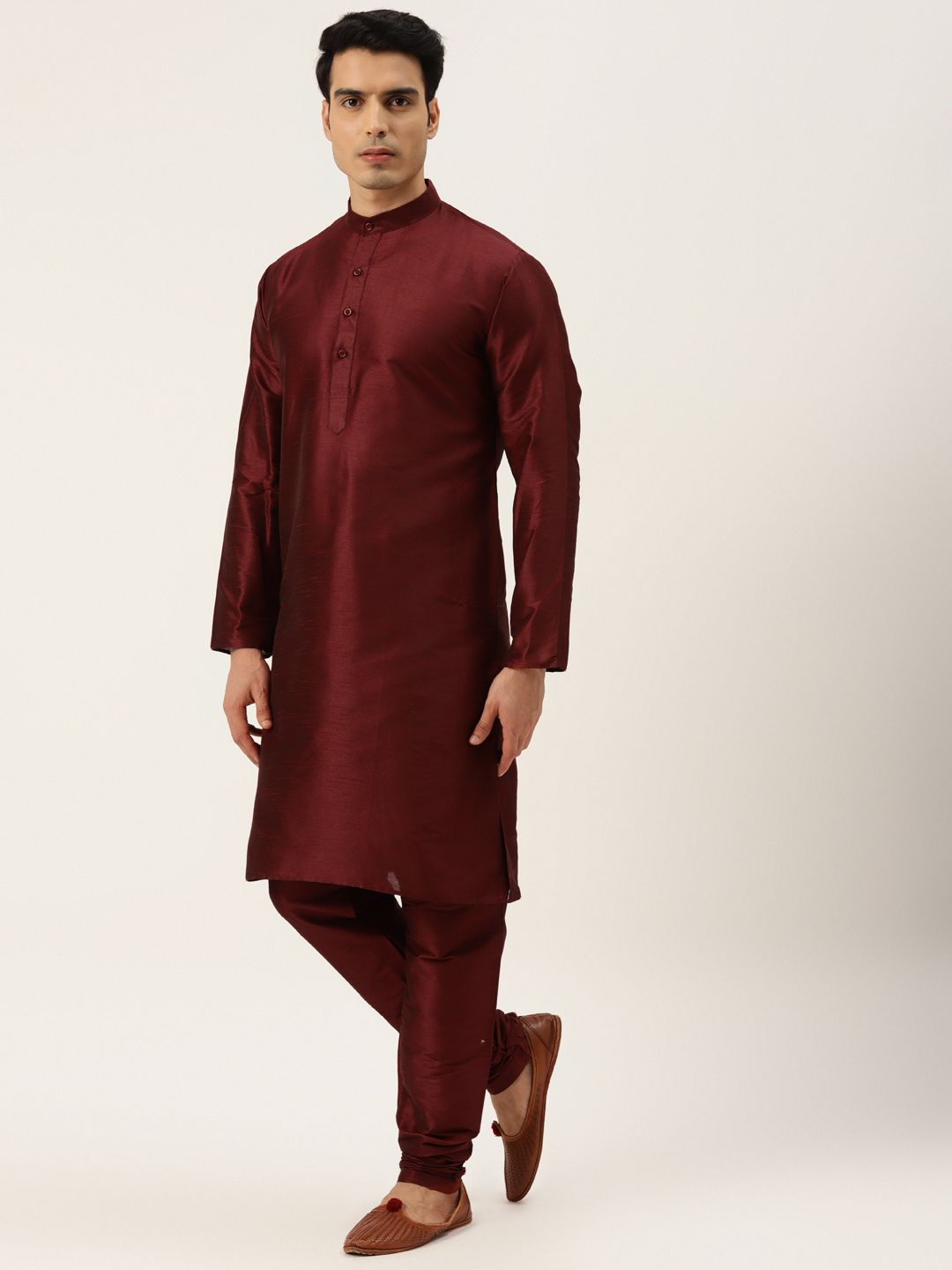 SOJANYA Kurta Solid Maroon Lelaki dengan Jaket Churidar & Printed