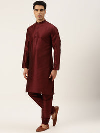 SOJANYA Kurta Solid Maroon Lelaki dengan Jaket Churidar & Printed