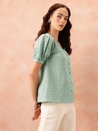 all about you Self-Design Puff Sleeves Top
