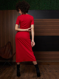 Athena Red Round Neck Short Sleeves Cut-Outs Sheath Midi Dress