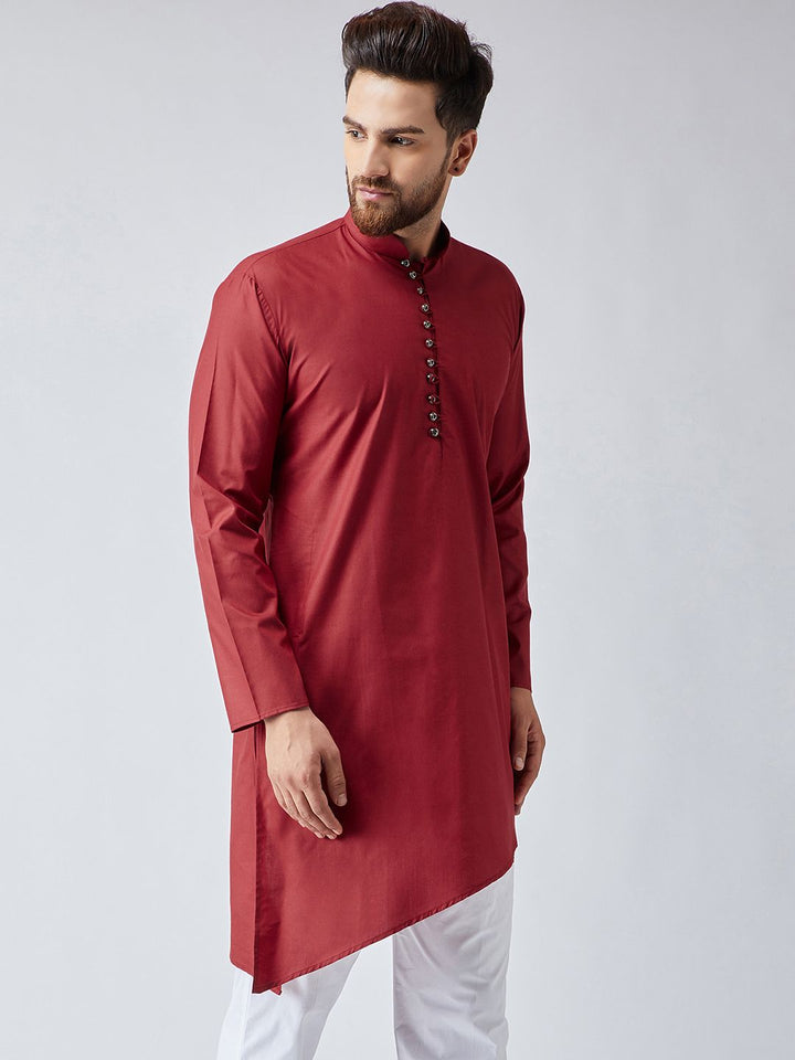 SOJANYA Lelaki Maroon Asymmetric Solid Straight Kurta