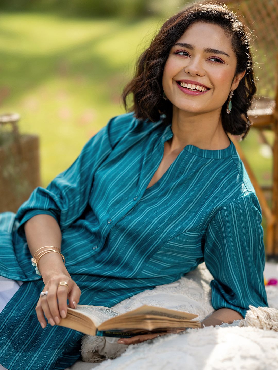 Libas Women Woven Design front open Panelled Kurti
