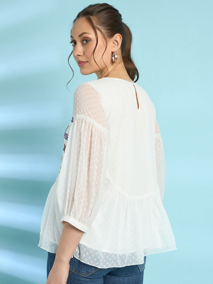 Antheaa Embroidered Chiffon Top