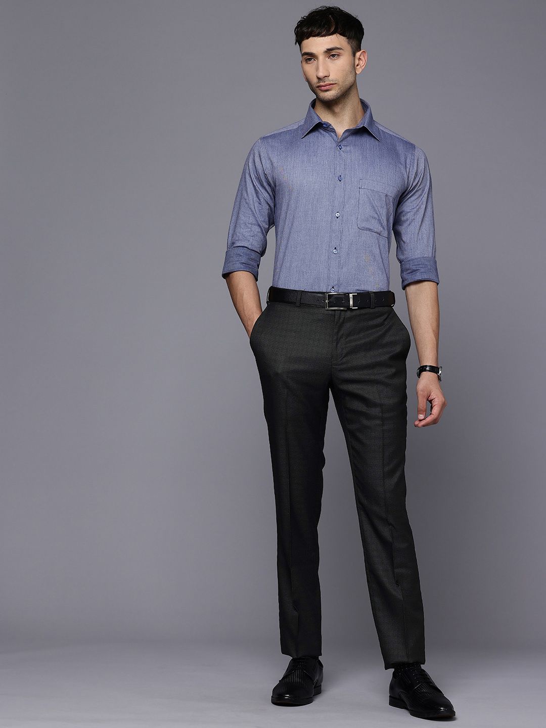 Raymond Men Self Design Textured Slim Fit Formal Trousers