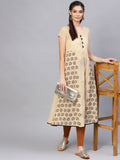 SOJANYA Women Beige & Brown Block Print Anarkali Kurta