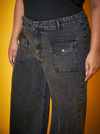 SASSAFRAS Curve Women Black Mid-Rise Comfort Straight Fit Stretchable Jeans
